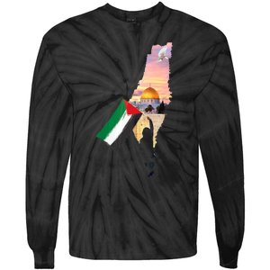 Boy Hold Palestine Flag Palestinians Map JerusalemS City Tie-Dye Long Sleeve Shirt