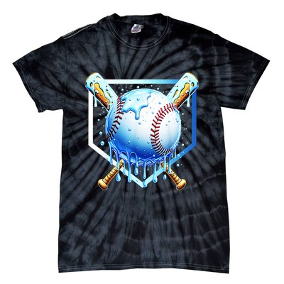 Baseball Home Plate Ice Cream Drip Sprinkles Drip Tie-Dye T-Shirt