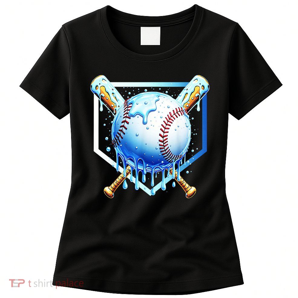 Baseball Home Plate Ice Cream Drip Sprinkles Drip Womens T-Shirt
