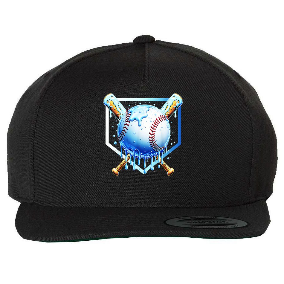 Baseball Home Plate Ice Cream Drip Sprinkles Drip Wool Snapback Cap