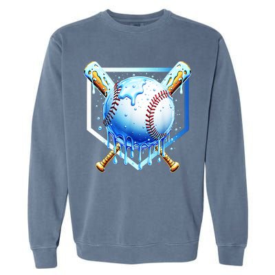 Baseball Home Plate Ice Cream Drip Sprinkles Drip Garment-Dyed Sweatshirt