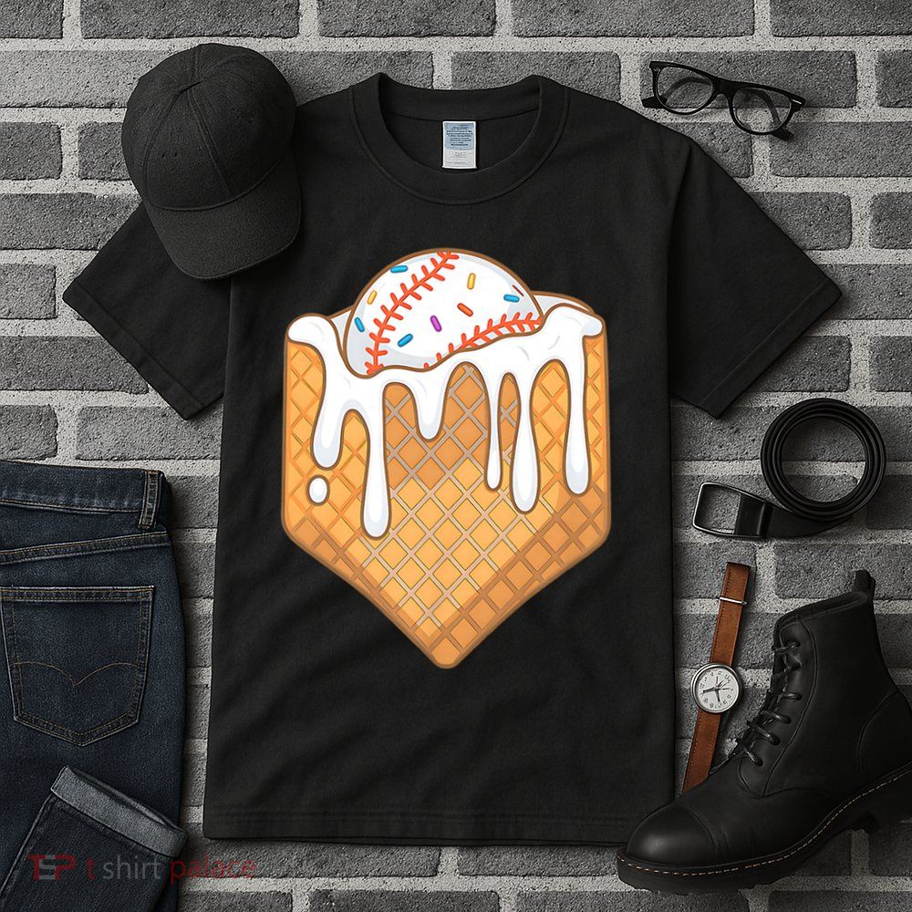 Baseball Home Plate Ice Cream Drip Fun Sports Lover Tall T-Shirt