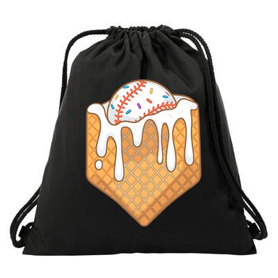 Baseball Home Plate Ice Cream Drip Fun Sports Lover Drawstring Bag