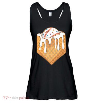 Baseball Home Plate Ice Cream Drip Fun Sports Lover Ladies Essential Flowy Tank
