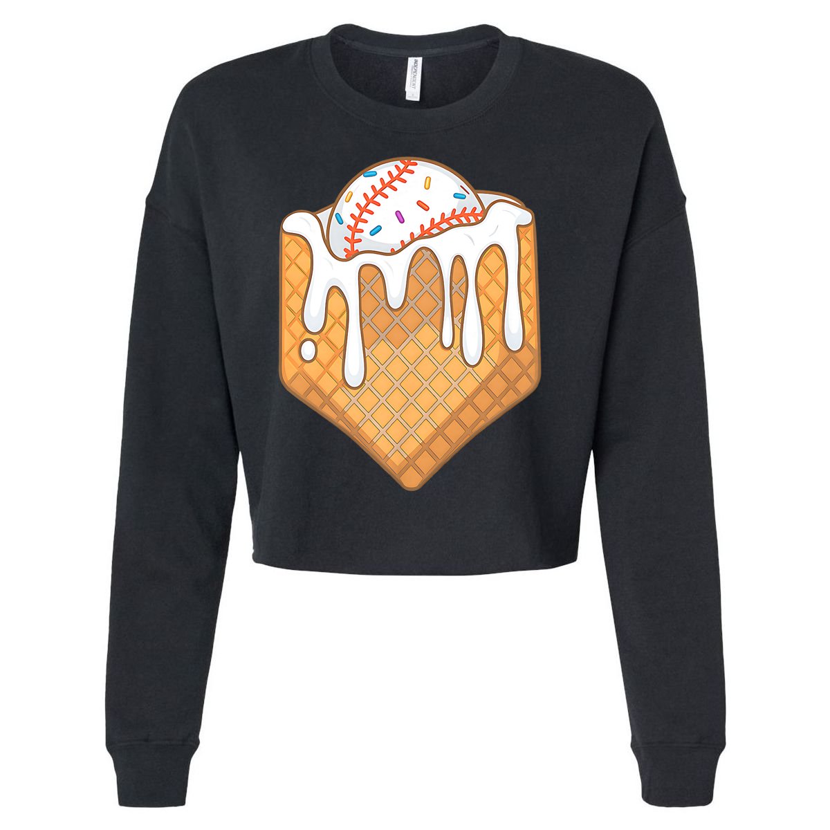 Baseball Home Plate Ice Cream Drip Fun Sports Lover Cropped Pullover Crew