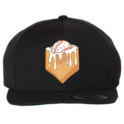 Baseball Home Plate Ice Cream Drip Fun Sports Lover Wool Snapback Cap