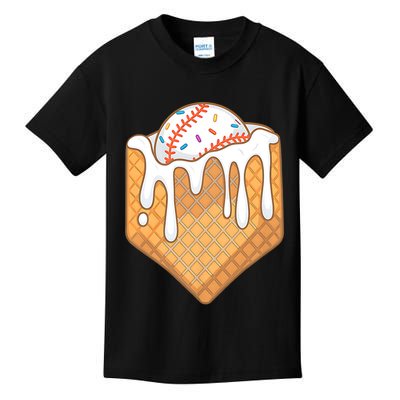 Baseball Home Plate Ice Cream Drip Fun Sports Lover Kids T-Shirt