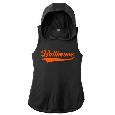 Baltimore Hometown Pride MD Throwback Design Ladies PosiCharge Tri-Blend Wicking Draft Hoodie Tank