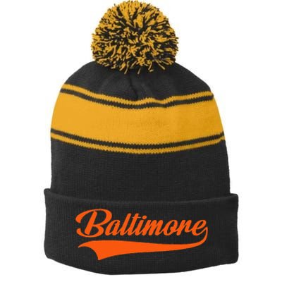 Baltimore Hometown Pride MD Throwback Design Stripe Pom Pom Beanie