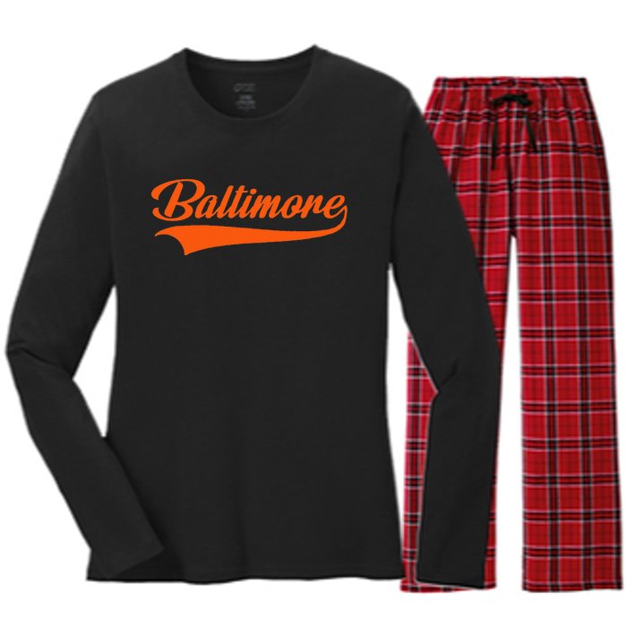 Baltimore Hometown Pride MD Throwback Design Women's Long Sleeve Flannel Pajama Set 