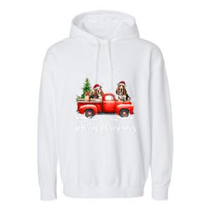 Basset Hound Red Truck Christmas Santa Hat Xmas Dog Lover Gift Garment-Dyed Fleece Hoodie