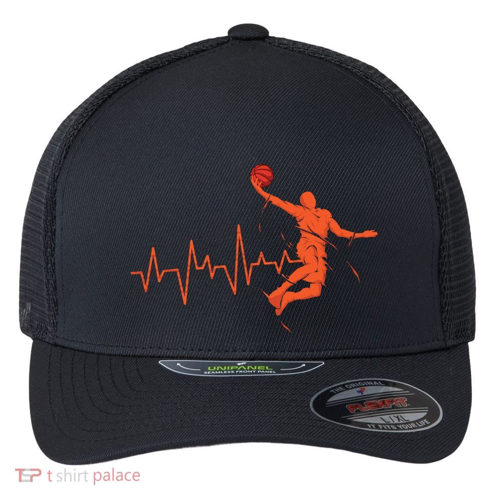 Basketball Heartbeat Retro Flexfit Unipanel Trucker Cap