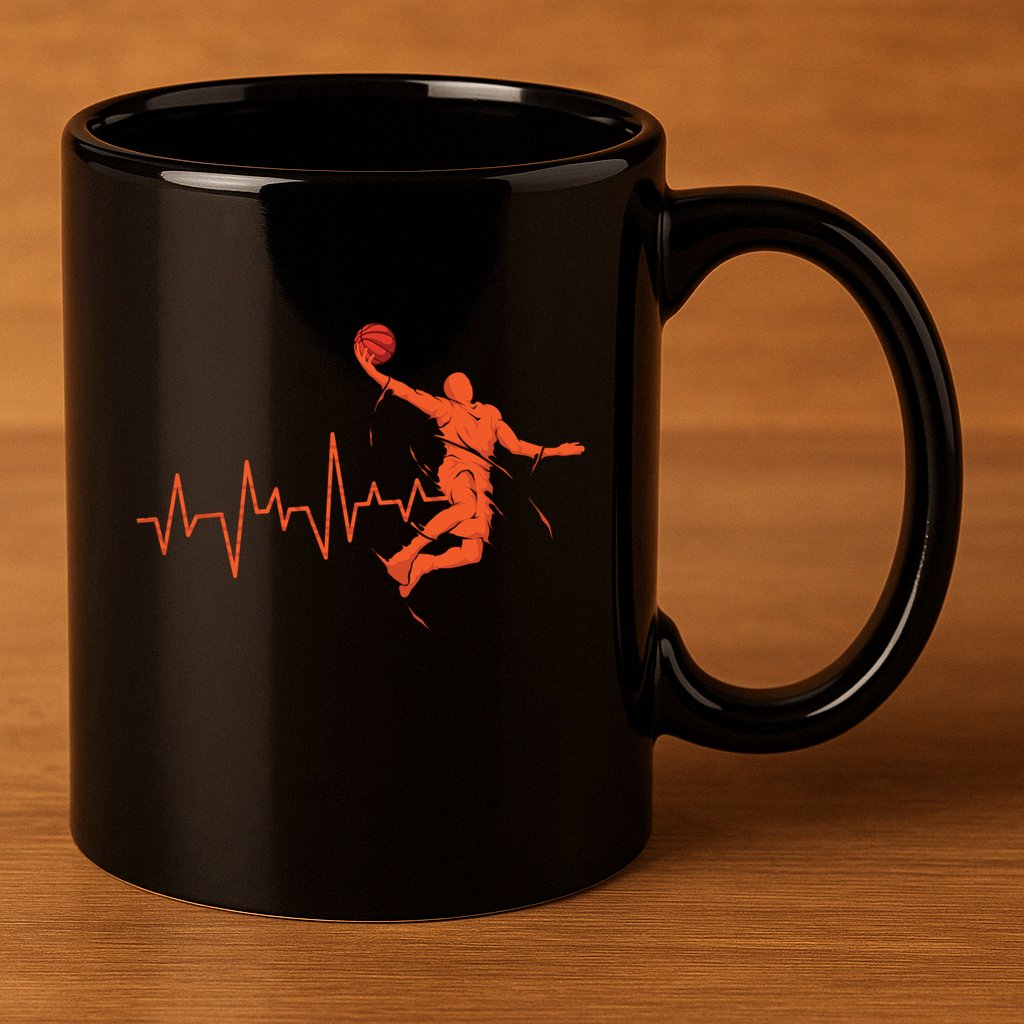 Basketball Heartbeat Retro 11oz C Handle Ceramic Mug