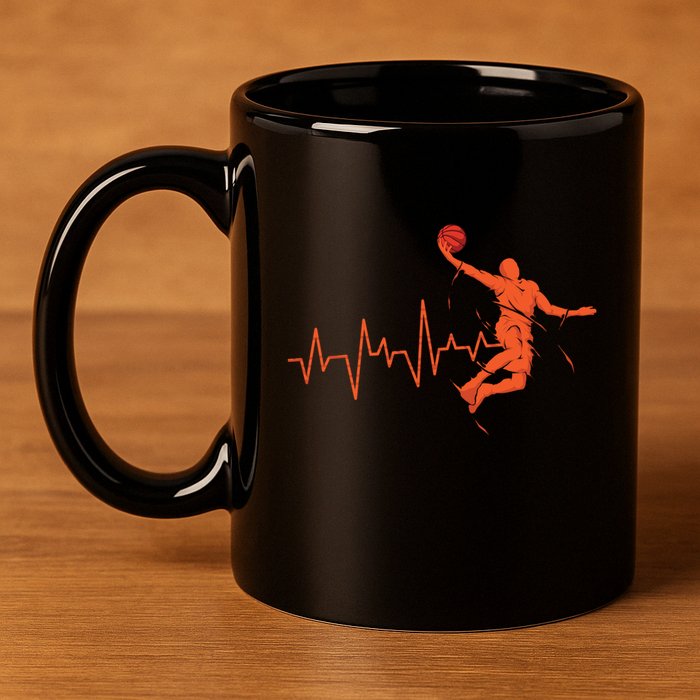 Basketball Heartbeat Retro 11oz C Handle Ceramic Mug