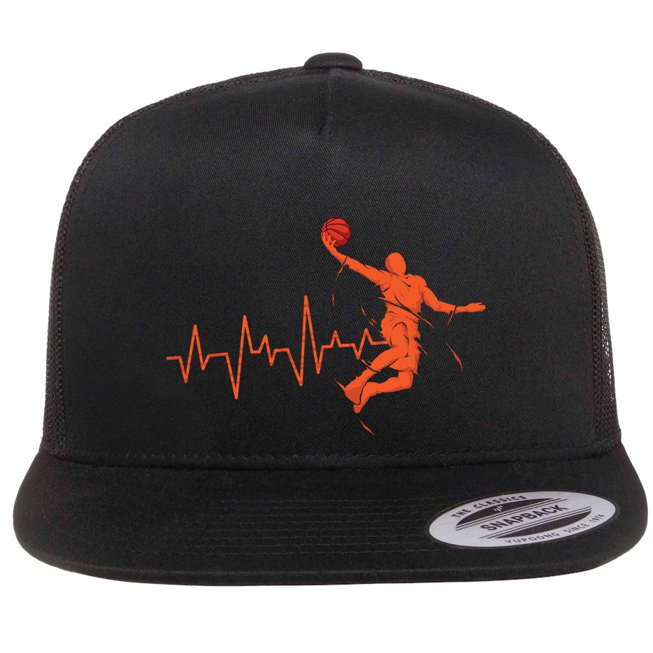 Basketball Heartbeat Retro Flat Bill Trucker Hat