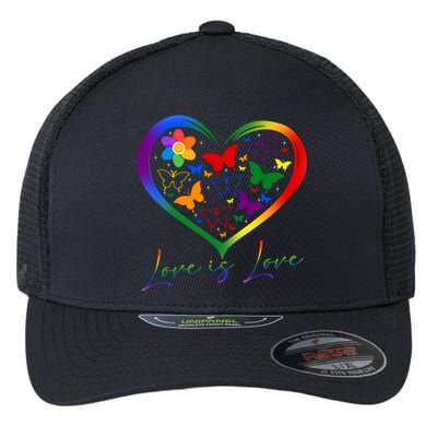 Butterfly Heart Rainbow Love Is Love Lgbt Lesbian Pride Gift Flexfit Unipanel Trucker Cap