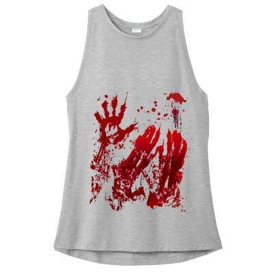 Bloody Handprint Red Hands Blood Splatter Zombie Outbreak Ladies PosiCharge Tri-Blend Wicking Tank