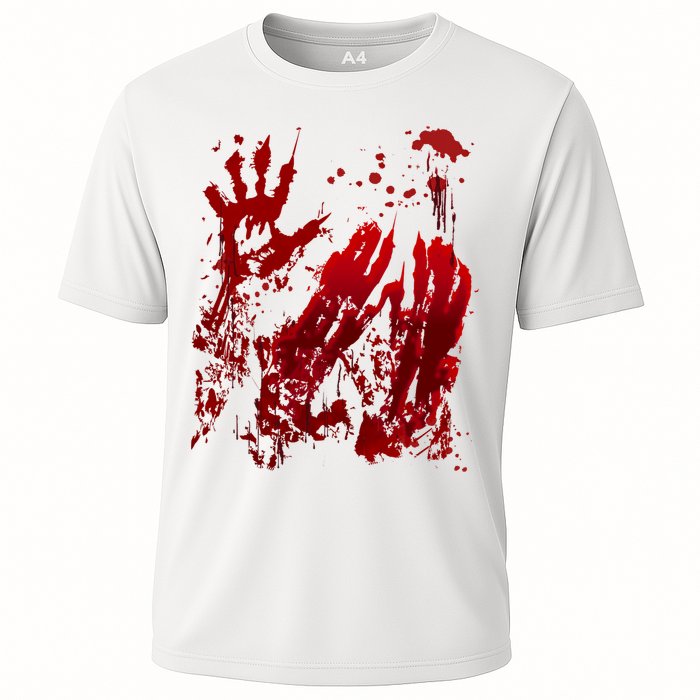 Bloody Handprint Red Hands Blood Splatter Zombie Outbreak Cooling Performance Crew T-Shirt