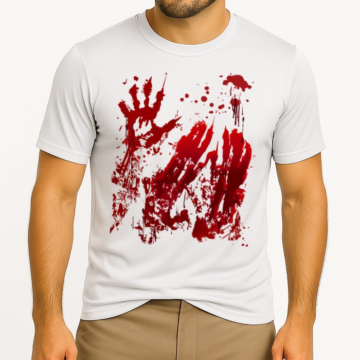 Bloody Handprint Red Hands Blood Splatter Zombie Outbreak Cooling Performance Crew T-Shirt