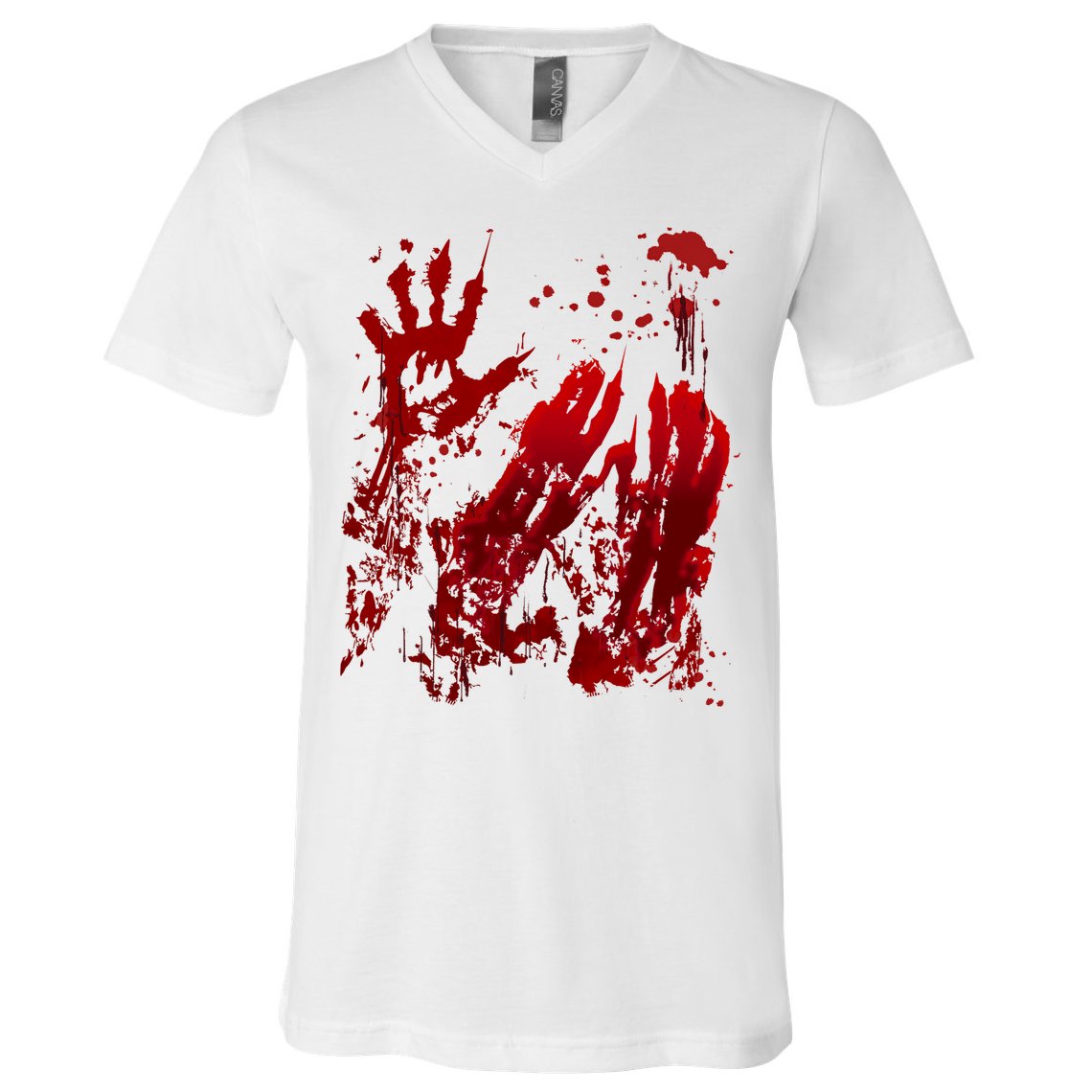 Bloody Handprint Red Hands Blood Splatter Zombie Outbreak V-Neck T-Shirt