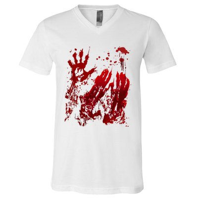 Bloody Handprint Red Hands Blood Splatter Zombie Outbreak V-Neck T-Shirt