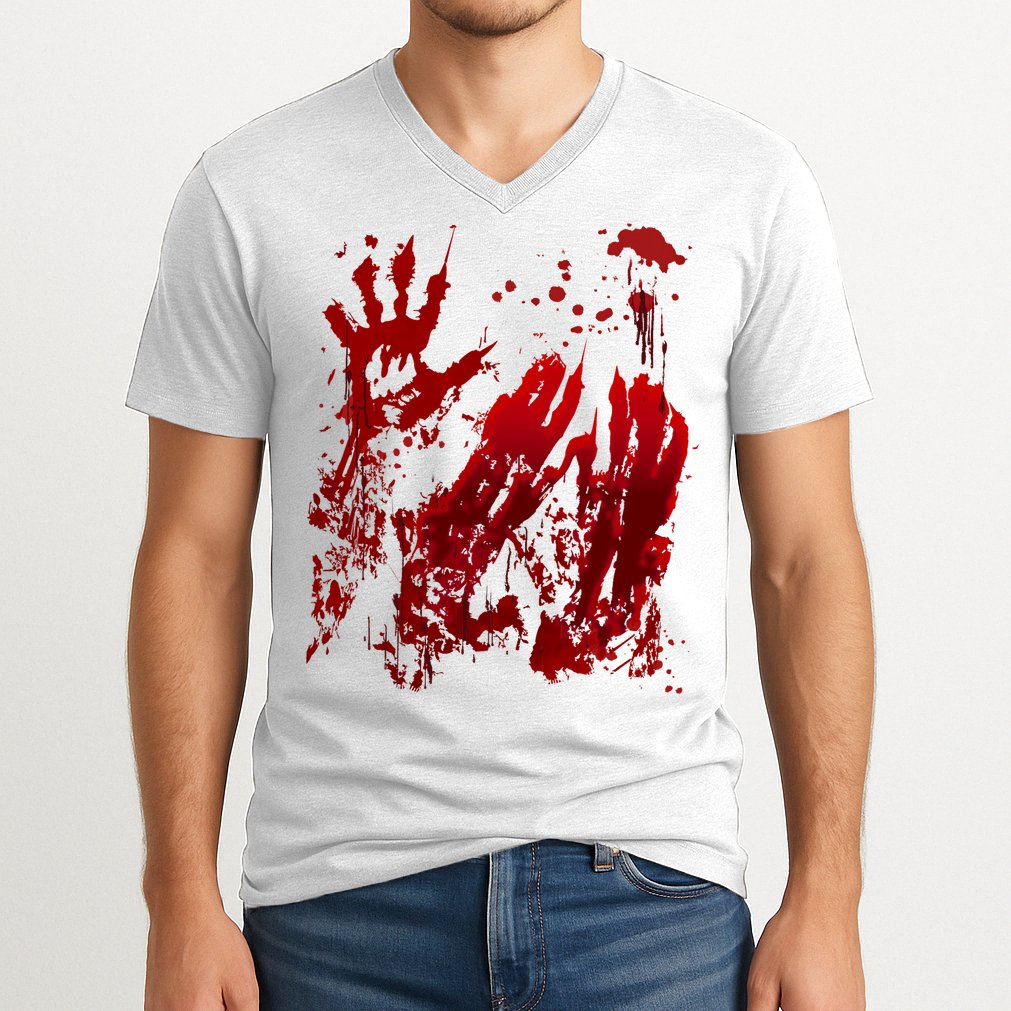 Bloody Handprint Red Hands Blood Splatter Zombie Outbreak V-Neck T-Shirt