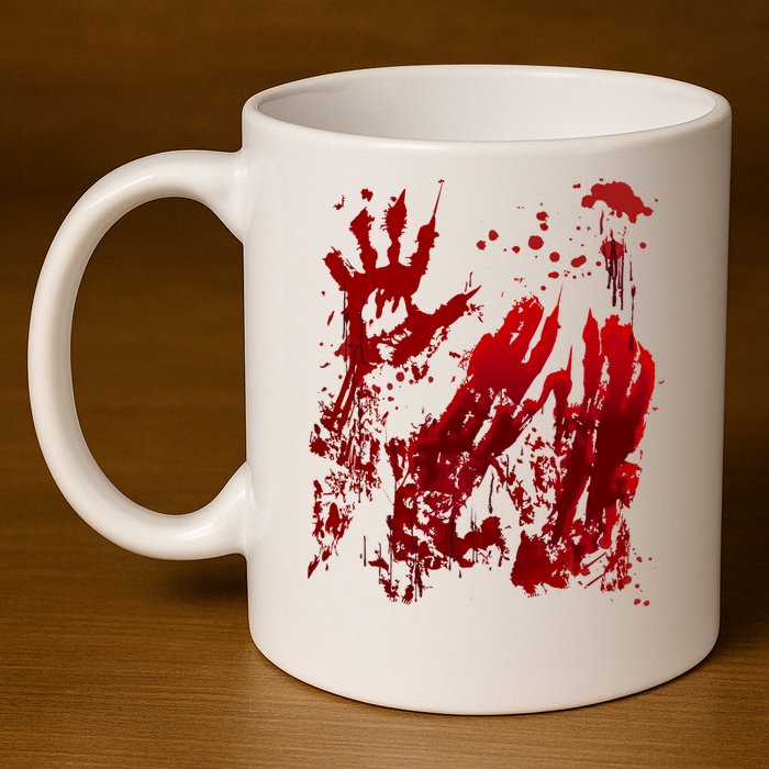 Bloody Handprint Red Hands Blood Splatter Zombie Outbreak 11oz C Handle Ceramic Mug