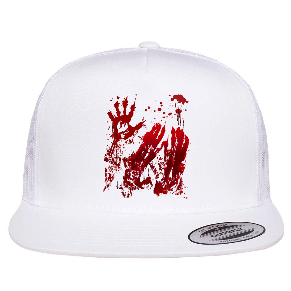 Bloody Handprint Red Hands Blood Splatter Zombie Outbreak Flat Bill Trucker Hat
