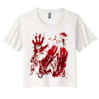 Bloody Handprint Red Hands Blood Splatter Zombie Outbreak Women's Crop Top Tee