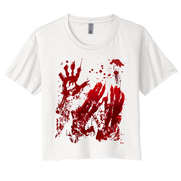 Bloody Handprint Red Hands Blood Splatter Zombie Outbreak Women's Crop Top Tee