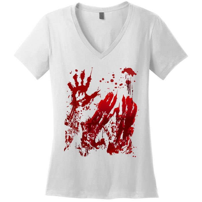 Bloody Handprint Red Hands Blood Splatter Zombie Outbreak Women's V-Neck T-Shirt