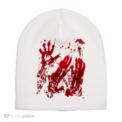 Bloody Handprint Red Hands Blood Splatter Zombie Outbreak Short Acrylic Beanie