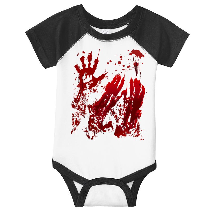 Bloody Handprint Red Hands Blood Splatter Zombie Outbreak Infant Baby Jersey Bodysuit