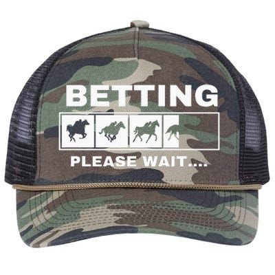 Betting Horse Races Please Wait Gambling Horse Racing Retro Rope Trucker Hat Cap