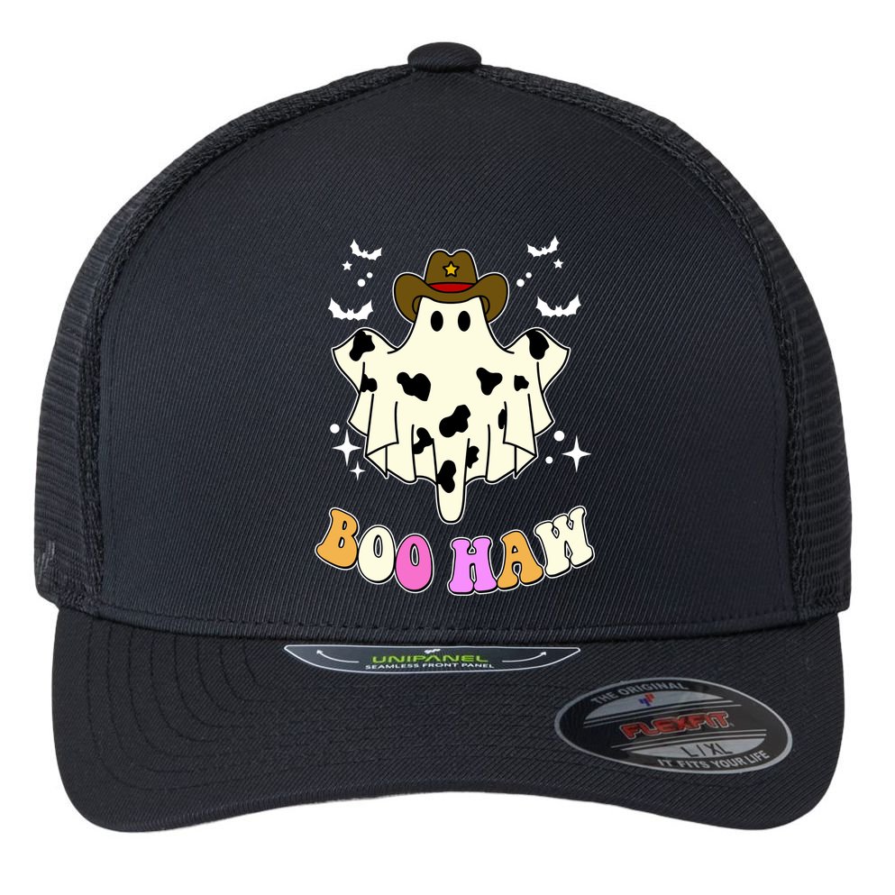 Boo Haw Retro Western Halloween Flexfit Unipanel Trucker Cap