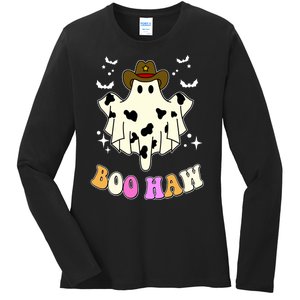 Boo Haw Retro Western Halloween Ladies Long Sleeve Shirt