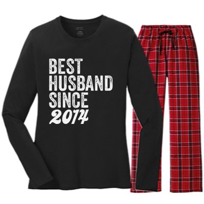 Best Husband Since 2014 Wedding Anniversary Husband Women's Long Sleeve Flannel Pajama Set 