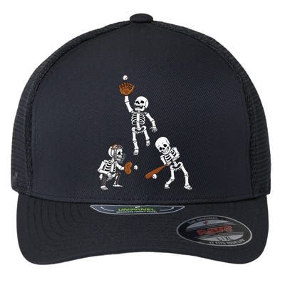 Baseball Halloween Skeletons Hitter Catcher Flexfit Unipanel Trucker Cap