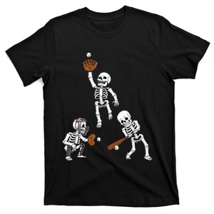 Baseball Halloween Skeletons Hitter Catcher T-Shirt