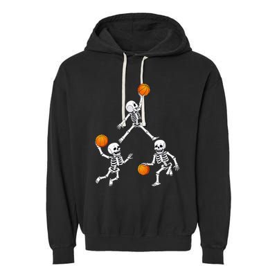 Basketball Halloween Skeleton Dunking Dribble Garment-Dyed Fleece Hoodie