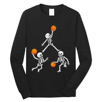 Basketball Halloween Skeleton Dunking Dribble Long Sleeve Shirt