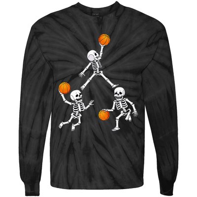 Basketball Halloween Skeleton Dunking Dribble Tie-Dye Long Sleeve Shirt