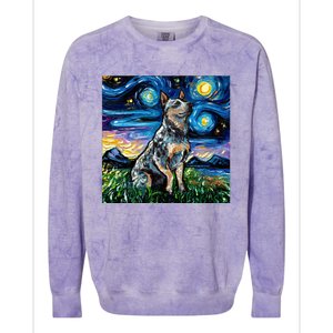 Blue Heeler Starry Night Australian Cattle Dog Art By Aja Cute Gift Colorblast Crewneck Sweatshirt