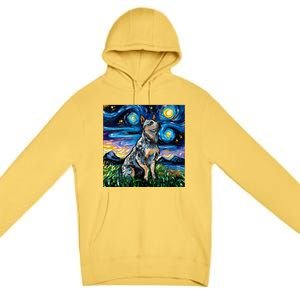 Blue Heeler Starry Night Australian Cattle Dog Art By Aja Cute Gift Premium Pullover Hoodie