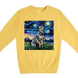 Blue Heeler Starry Night Australian Cattle Dog Art By Aja Cute Gift Premium Crewneck Sweatshirt