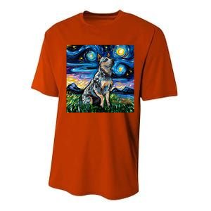 Blue Heeler Starry Night Australian Cattle Dog Art By Aja Cute Gift Performance Sprint T-Shirt