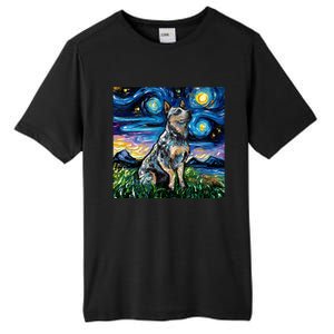 Blue Heeler Starry Night Australian Cattle Dog Art By Aja Cute Gift Tall Fusion ChromaSoft Performance T-Shirt