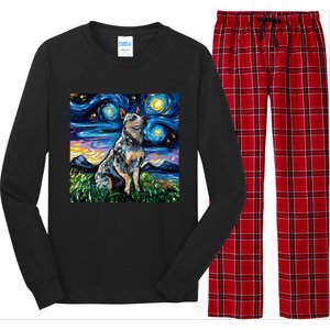 Blue Heeler Starry Night Australian Cattle Dog Art By Aja Cute Gift Long Sleeve Pajama Set