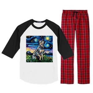 Blue Heeler Starry Night Australian Cattle Dog Art By Aja Cute Gift Raglan Sleeve Pajama Set