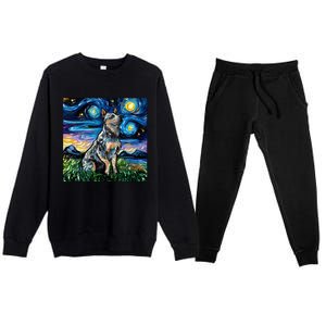 Blue Heeler Starry Night Australian Cattle Dog Art By Aja Cute Gift Premium Crewneck Sweatsuit Set